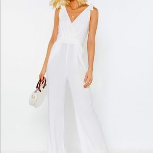 tie strap white linen jumpsuit xs